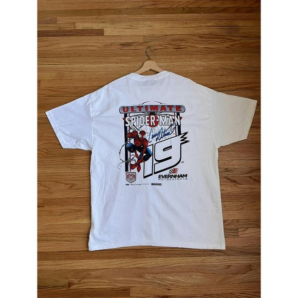 VINTAGE NASCAR SPIDERMAN CASEY ATWOOD WHITE T SHIRT SIZE LARGE 2001 CHASE AUTH - Picture 3 of 9
